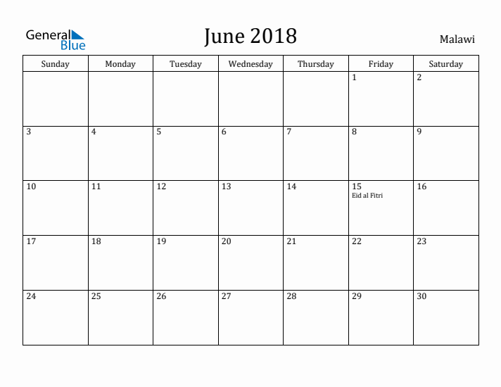 June 2018 Calendar Malawi