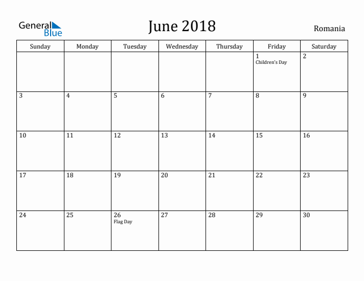 June 2018 Calendar Romania