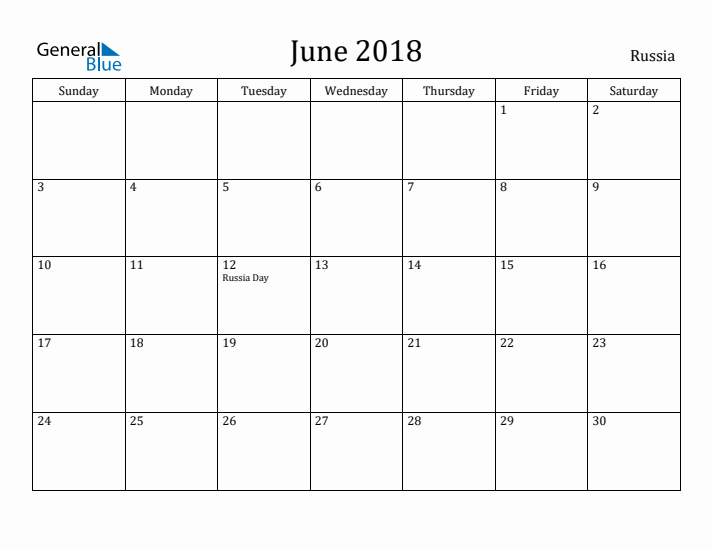 June 2018 Calendar Russia