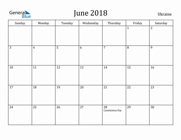 June 2018 Calendar Ukraine