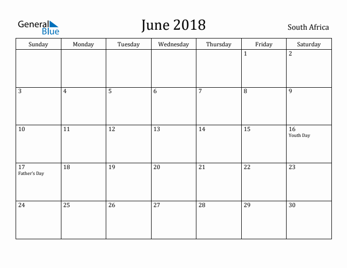 June 2018 Calendar South Africa