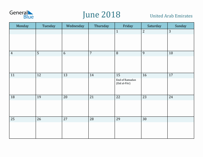 June 2018 Calendar with Holidays