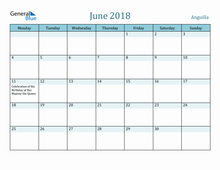 June 2018 Calendar with Holidays