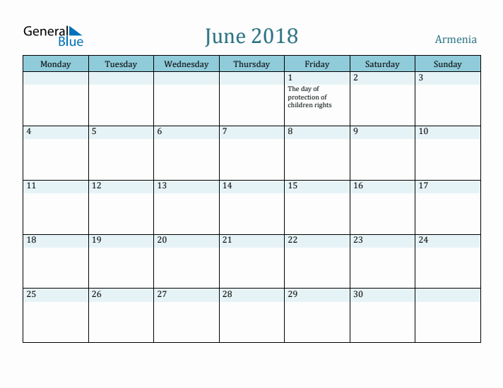 June 2018 Calendar with Holidays