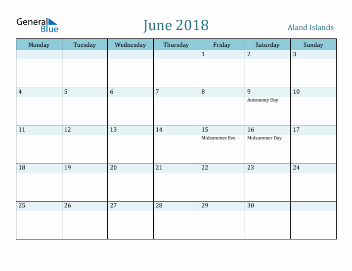 June 2018 Calendar with Holidays