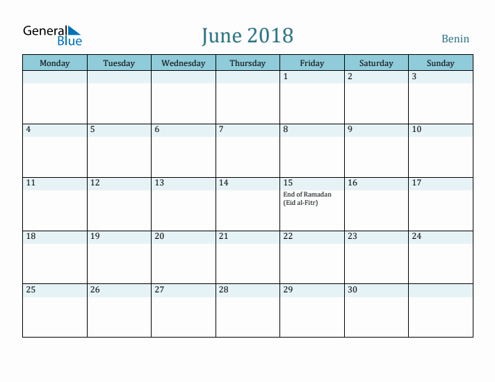 June 2018 Calendar with Holidays