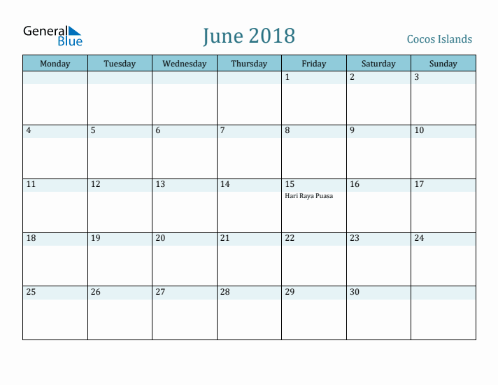 June 2018 Calendar with Holidays