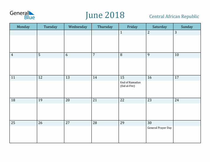 June 2018 Calendar with Holidays