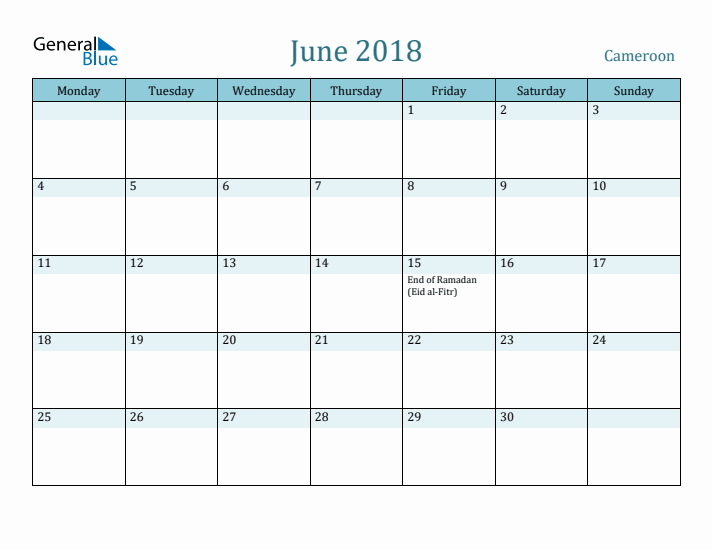 June 2018 Calendar with Holidays