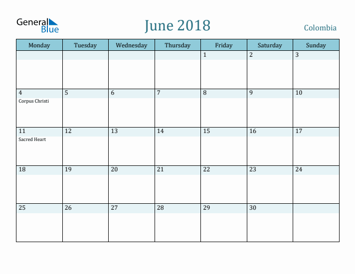 June 2018 Calendar with Holidays