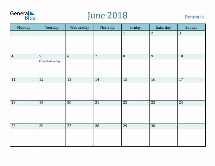 June 2018 Calendar with Holidays