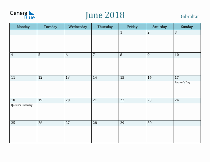 June 2018 Calendar with Holidays