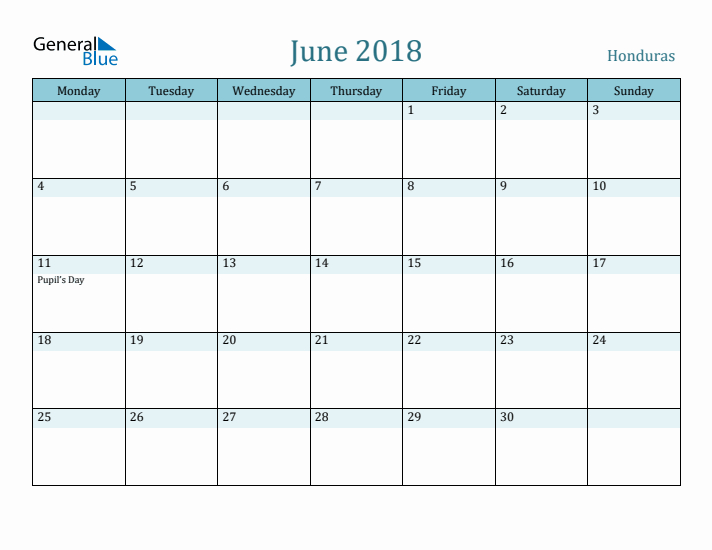 June 2018 Calendar with Holidays