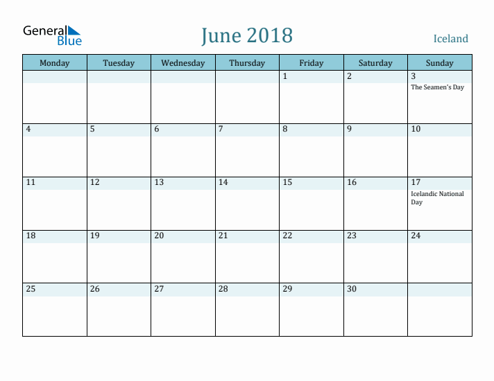 June 2018 Calendar with Holidays