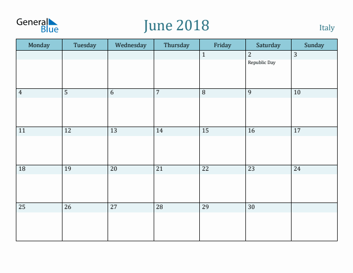 June 2018 Calendar with Holidays