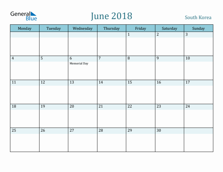 June 2018 Calendar with Holidays