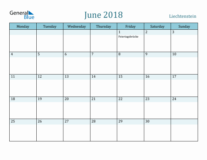 June 2018 Calendar with Holidays