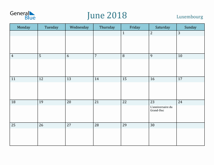 June 2018 Calendar with Holidays