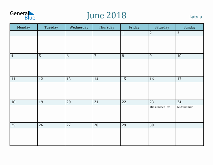 June 2018 Calendar with Holidays