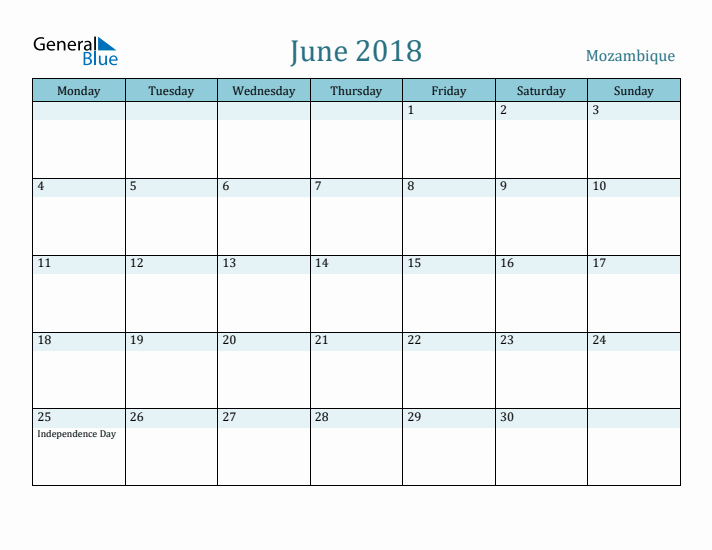 June 2018 Calendar with Holidays