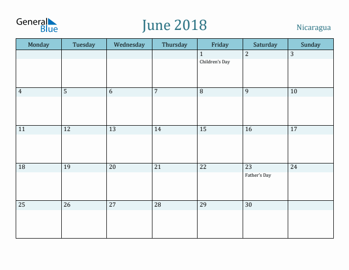 June 2018 Calendar with Holidays