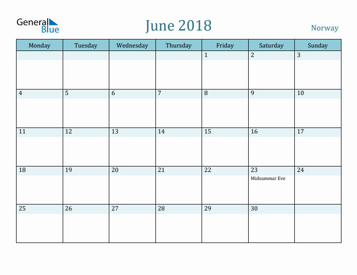 June 2018 Calendar with Holidays