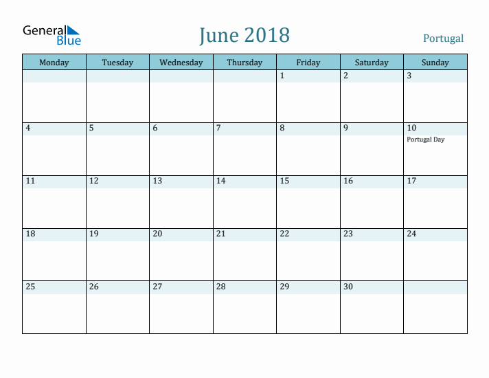 June 2018 Calendar with Holidays