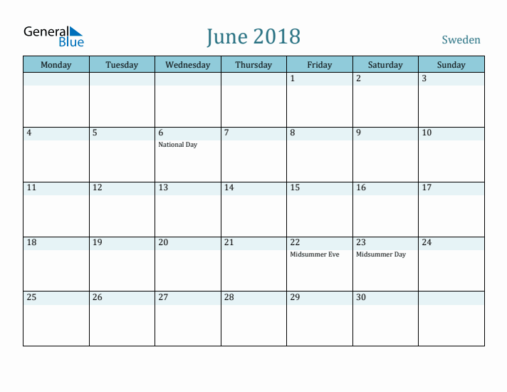 June 2018 Calendar with Holidays