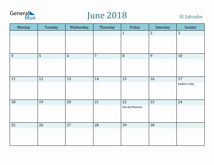 June 2018 Calendar with Holidays