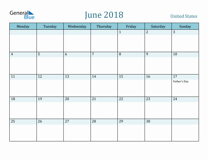 June 2018 Calendar with Holidays