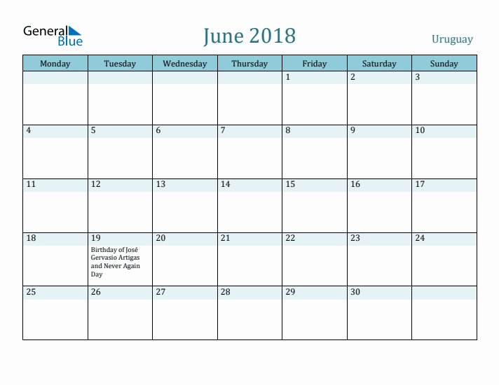 June 2018 Calendar with Holidays