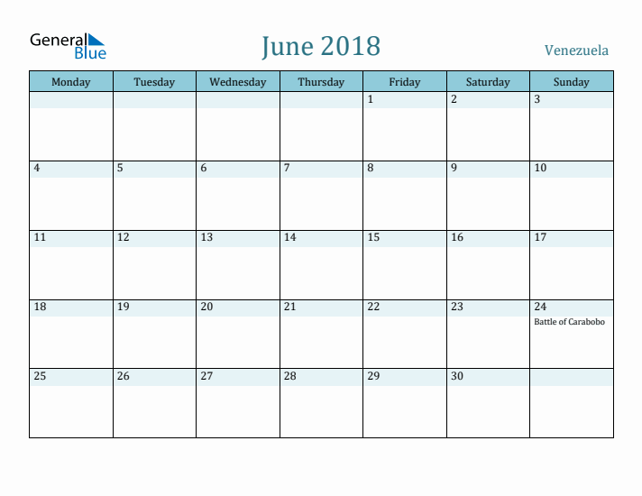 June 2018 Calendar with Holidays