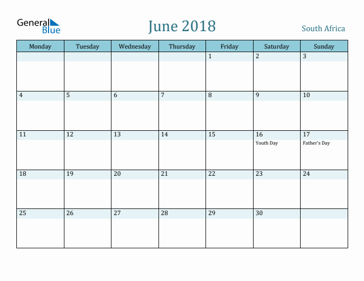 June 2018 Calendar with Holidays