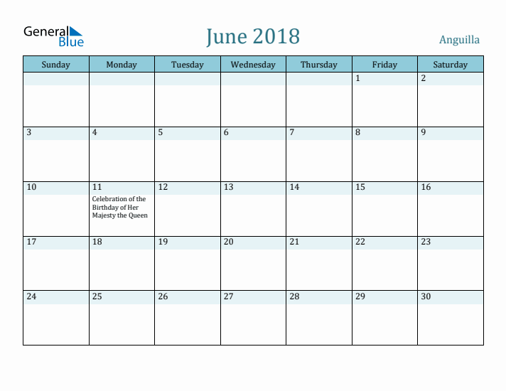 June 2018 Calendar with Holidays