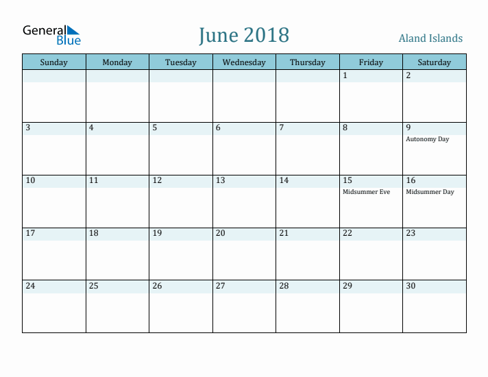 June 2018 Calendar with Holidays