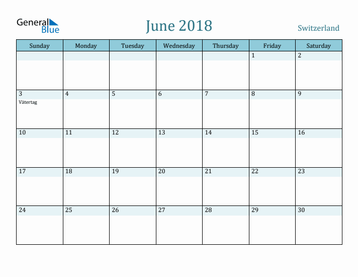 June 2018 Calendar with Holidays