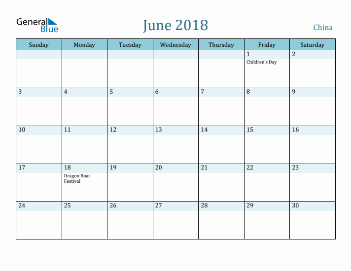 June 2018 Calendar with Holidays