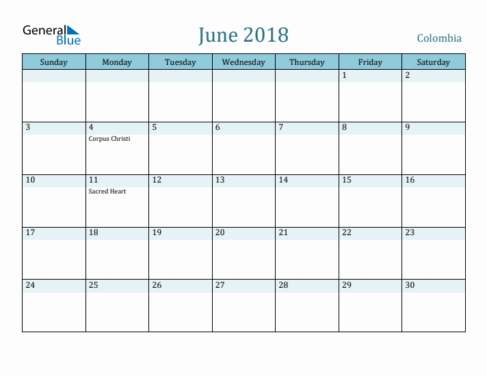 June 2018 Calendar with Holidays