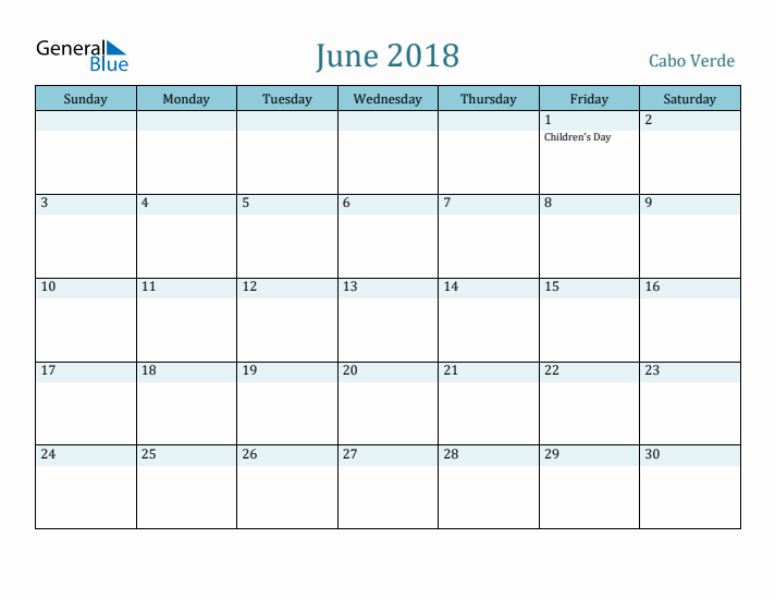 June 2018 Calendar with Holidays