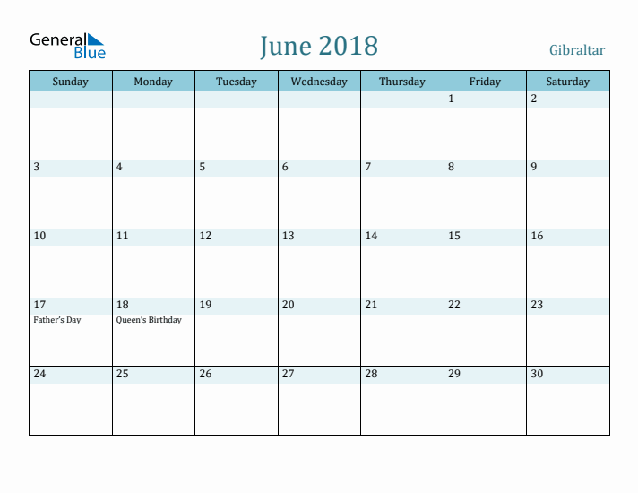 June 2018 Calendar with Holidays