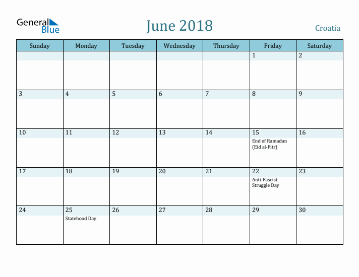 June 2018 Calendar with Holidays