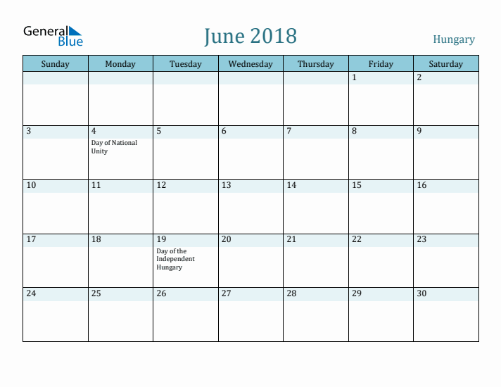 June 2018 Calendar with Holidays