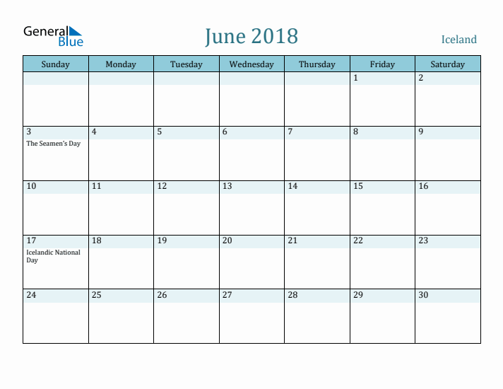 June 2018 Calendar with Holidays