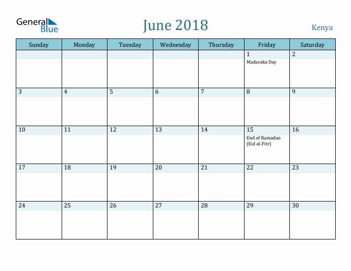 June 2018 Calendar with Holidays