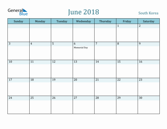 June 2018 Calendar with Holidays