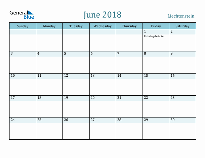 June 2018 Calendar with Holidays