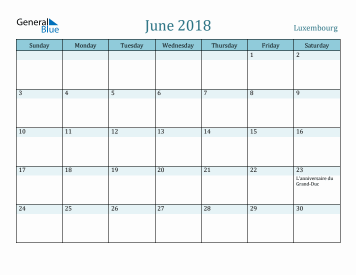 June 2018 Calendar with Holidays