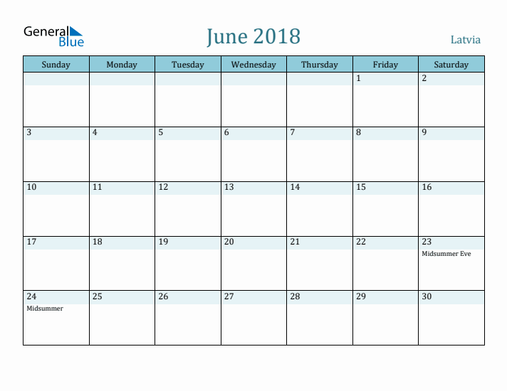 June 2018 Calendar with Holidays