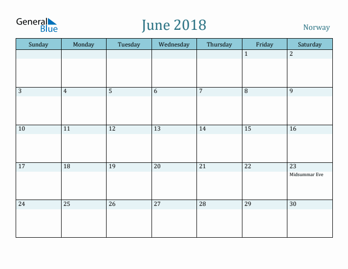 June 2018 Calendar with Holidays