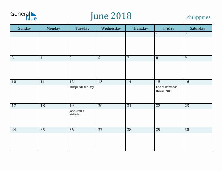 June 2018 Calendar with Holidays